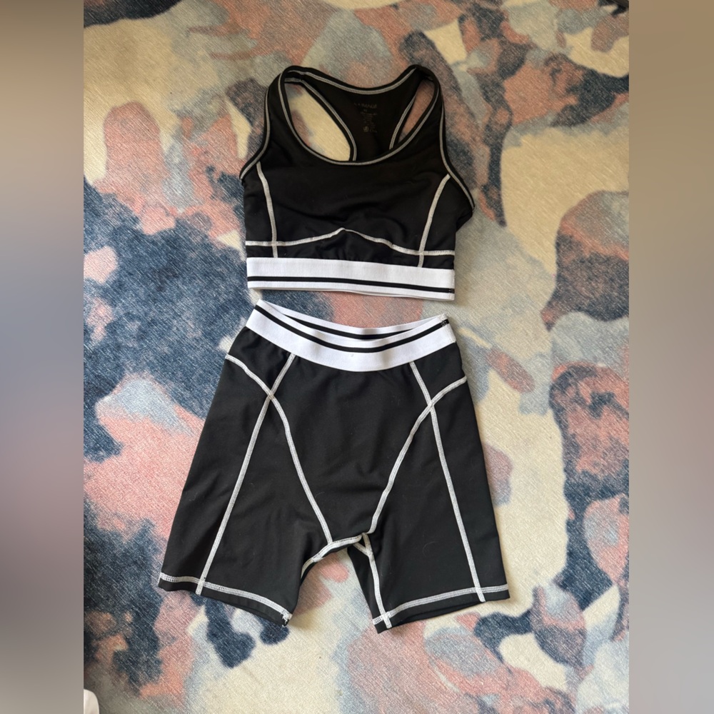 LA + Image Black and White Sports Bra and Bike Shorts Set